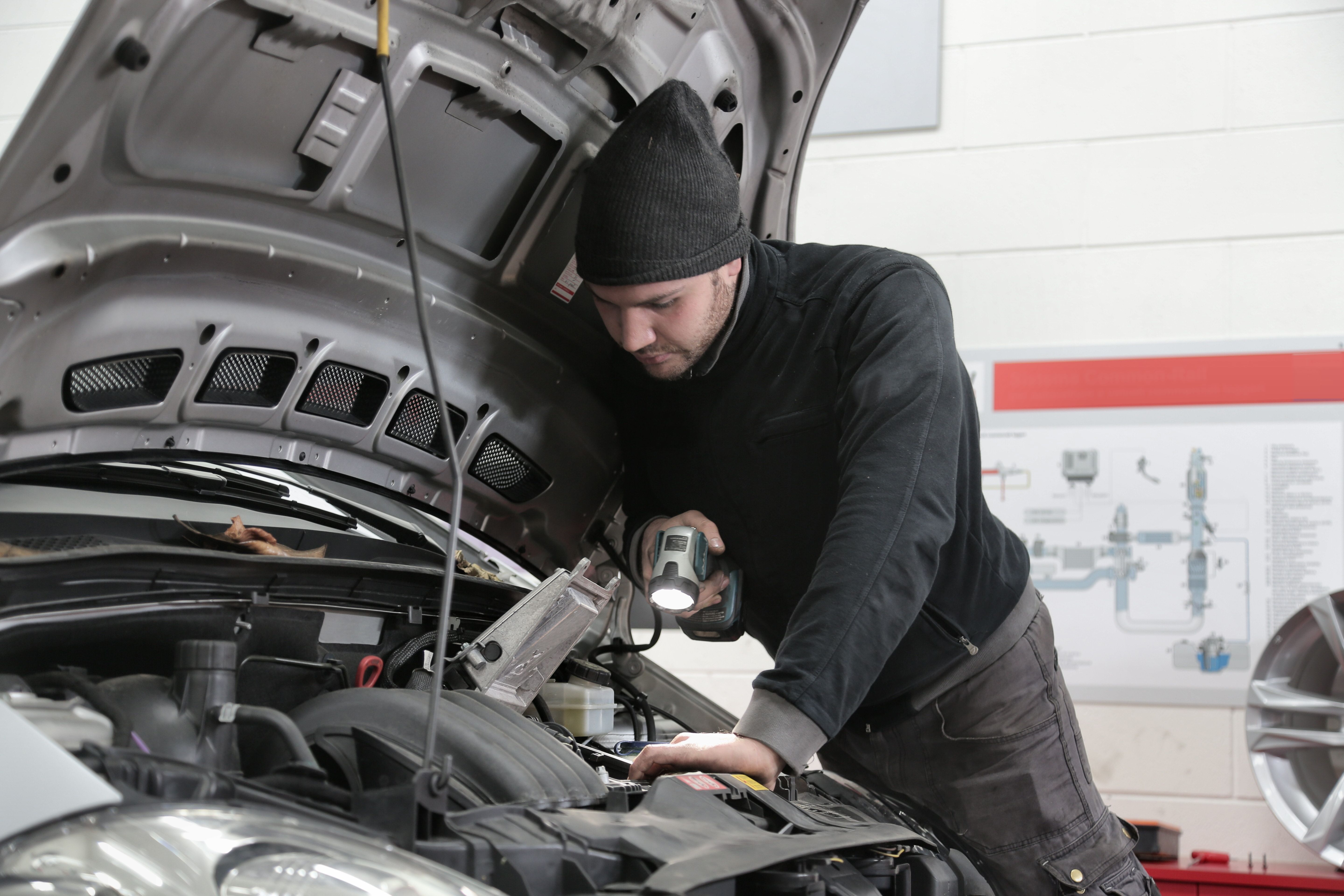 Modern automotive workshop and parts